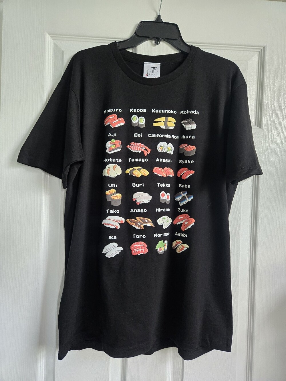 Vintage Japanese Sushi Print Graphic Tee In Black Multicolored Size L